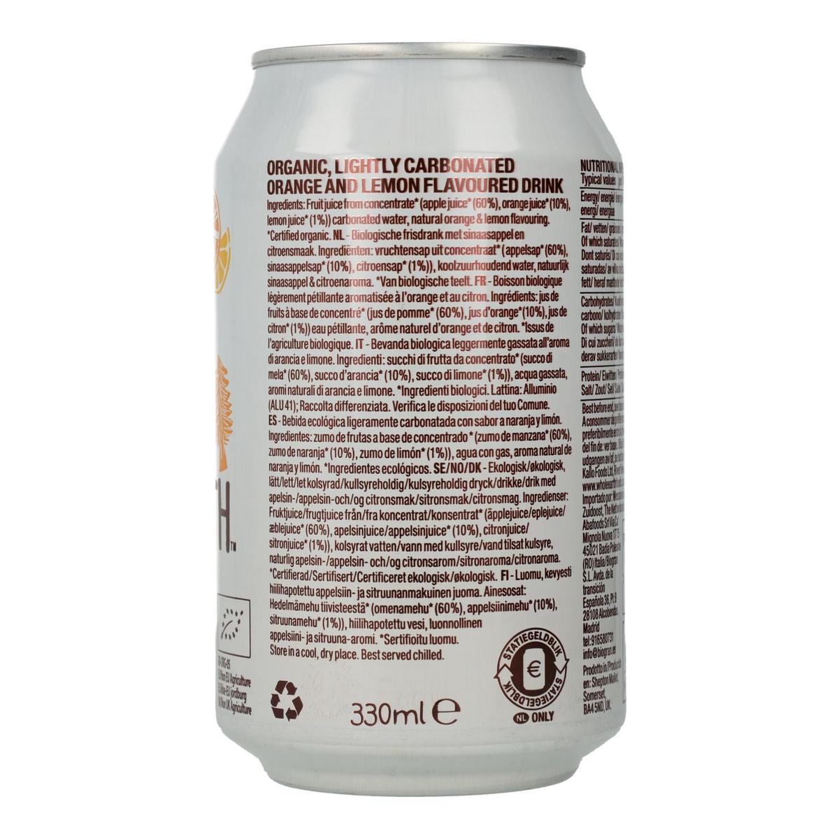 Pack x6 Refresco Bio Naranja y Limón, 330 ml. Whole Earth