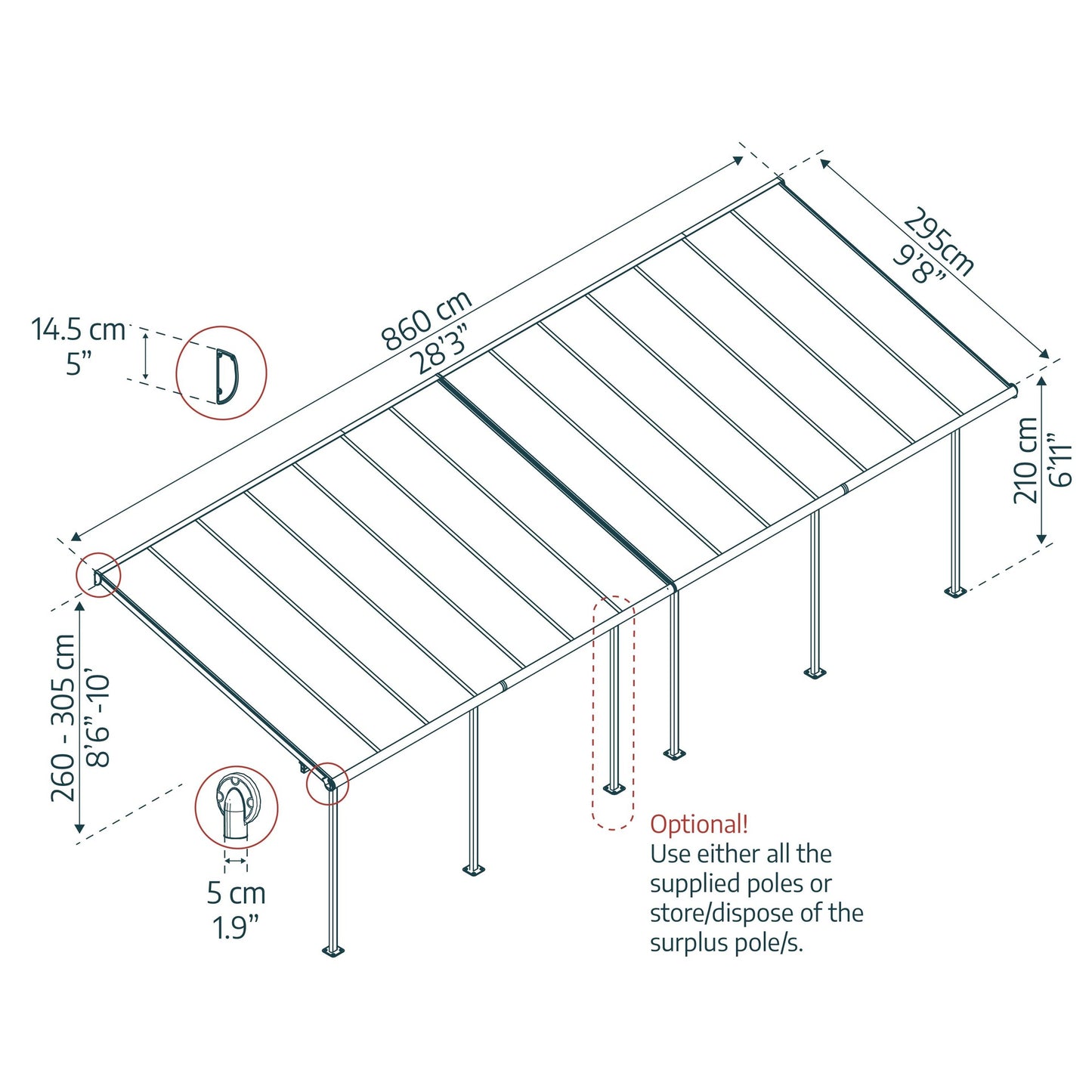Pérgola adosada Capri 299x860 cm gris Canopia by Palram