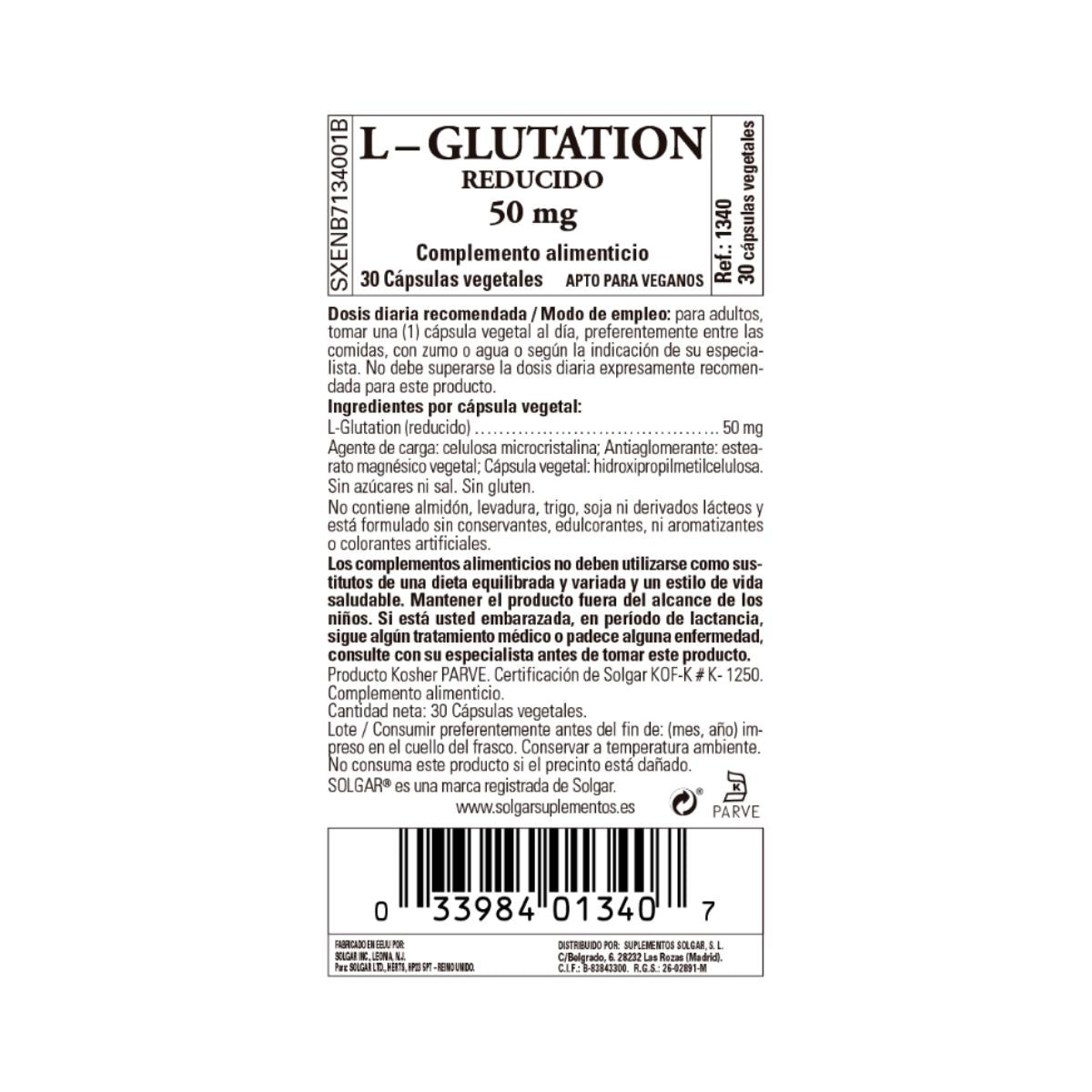 L-Glutation, 30 cápsulas vegetales de 50mg