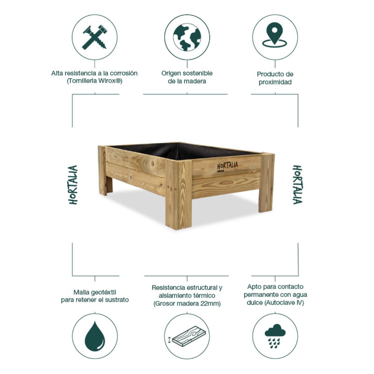 Mesa de cultivo baja Gardenbrico L40 Hortalia 160 L