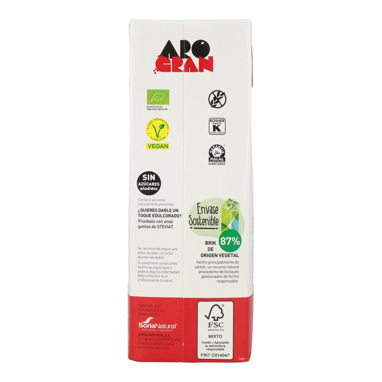 Bebida AROGRAN ( Aronia, Granada y Cúrcuma) BIO Soria Natural 1 L
