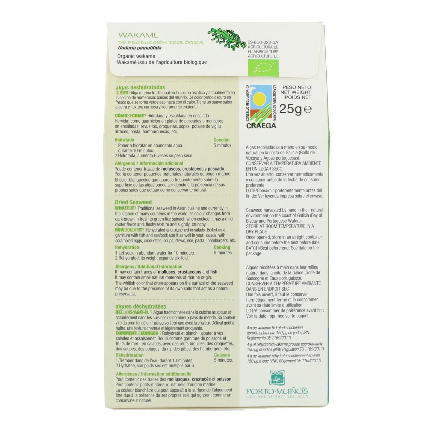Alga Wakame Porto Muiños bio, 25 g