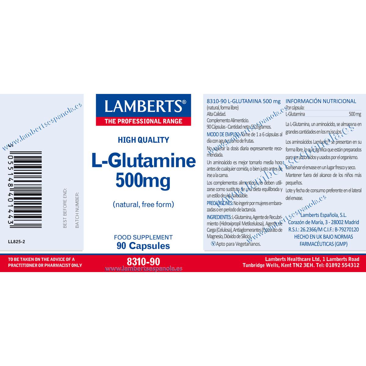 L-Glutamina 500 mg , 90 capsules Lamberts
