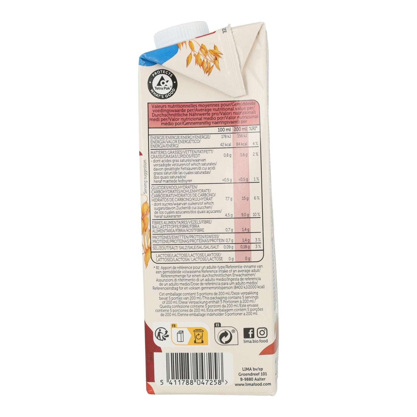 Bebida de avena sin gluten ECO Lima 1 L