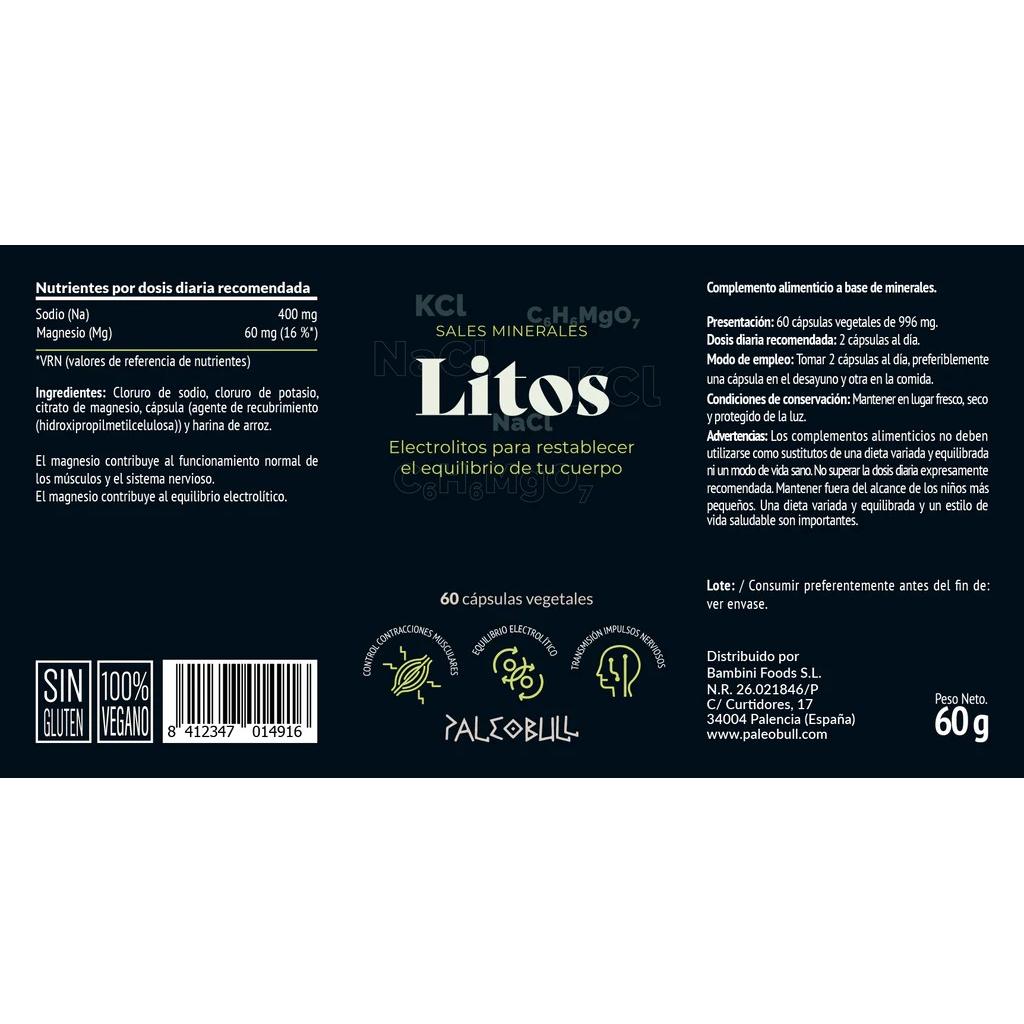 Litos Sales Minerales con electrolitos Paleobull 60 caps