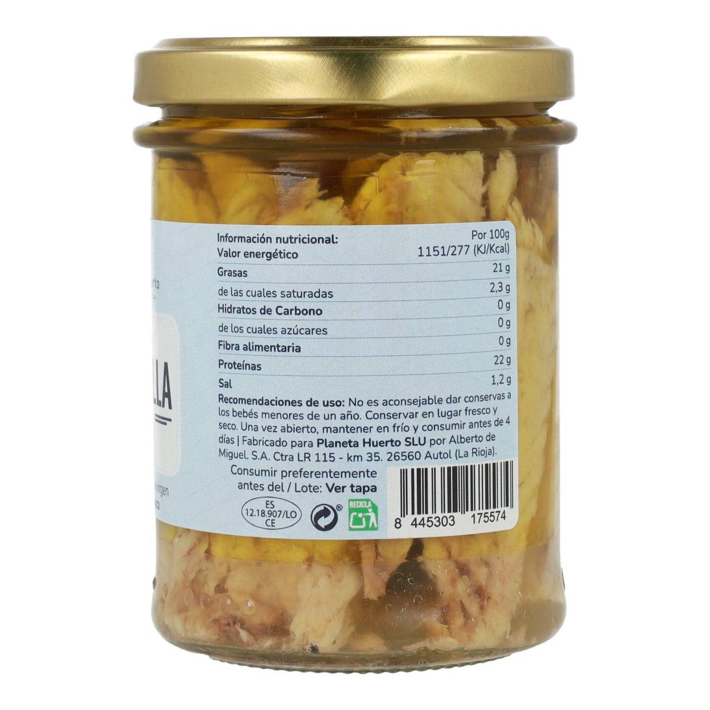 Caballa en aceite de oliva ECO Planeta Huerto 190 g