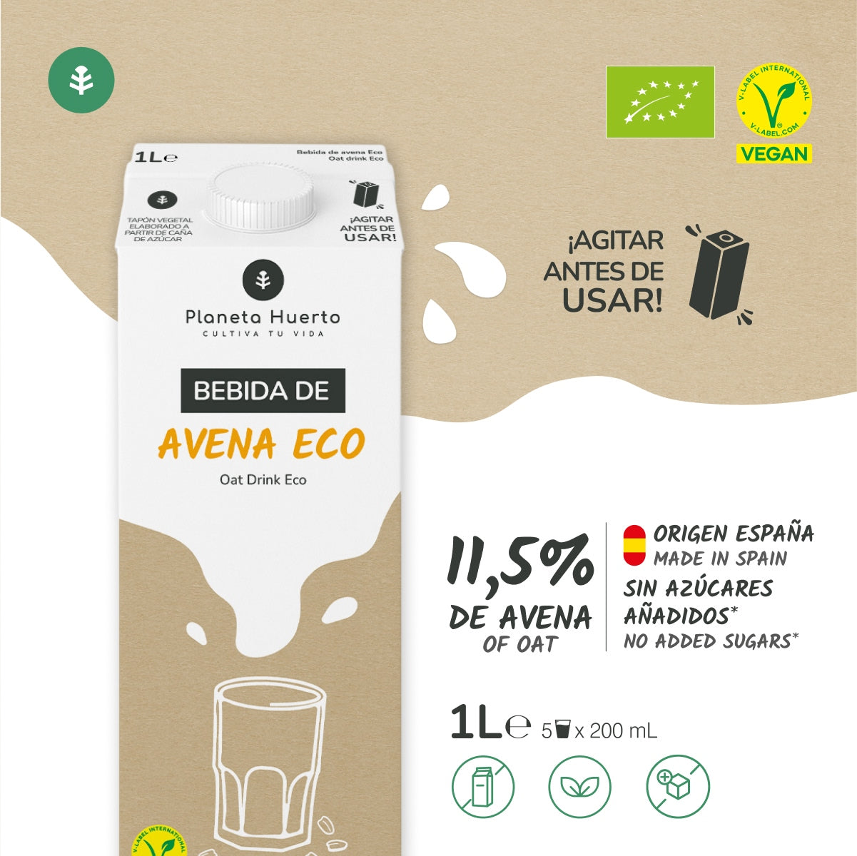 Pack 12x Bebida de Avena ECO Planeta Huerto 1L