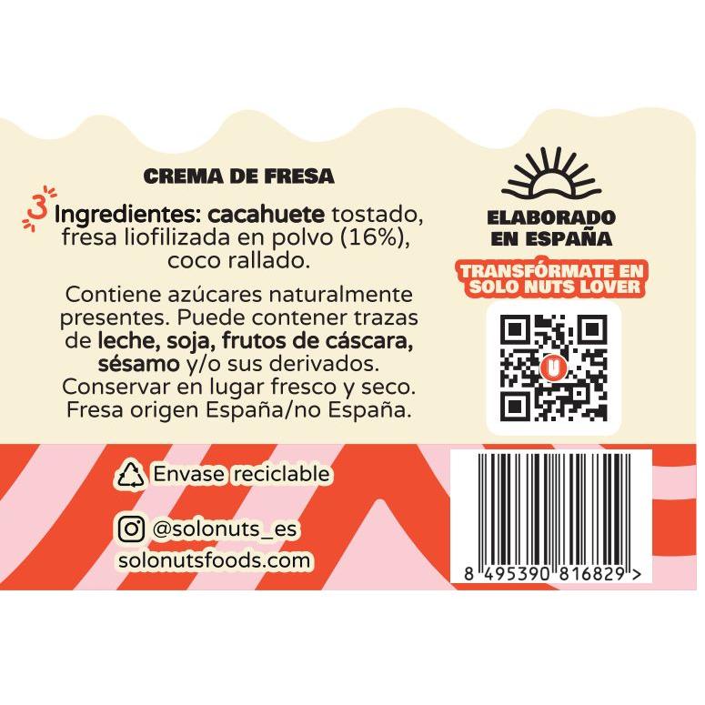 Crema de Cacahuete y Fresa 100% natural SOLONUTS 200 g