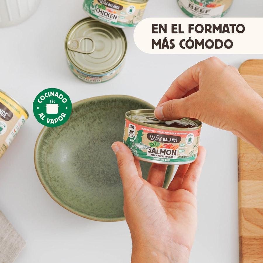 Pack Lata de Salmón y Ternera BARF para gatos 6x120 g Wild Balance