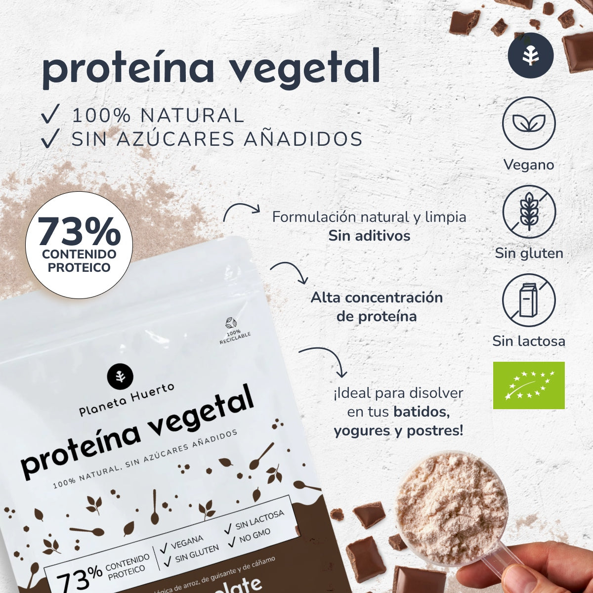 Proteína vegetal ECO 73% chocolate Planeta Huerto 1Kg