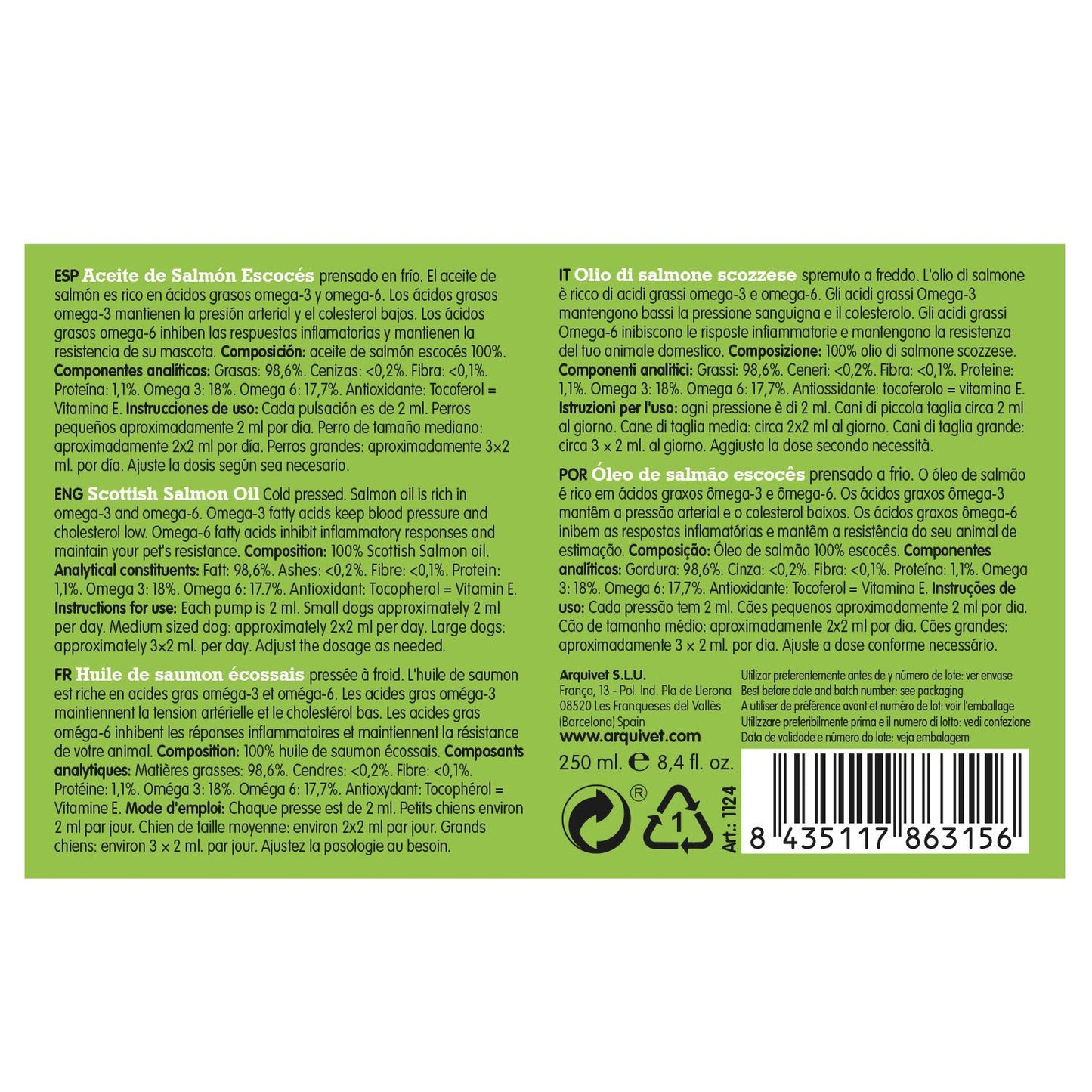 Aceite de salmón escocés Arquivet 500 ml