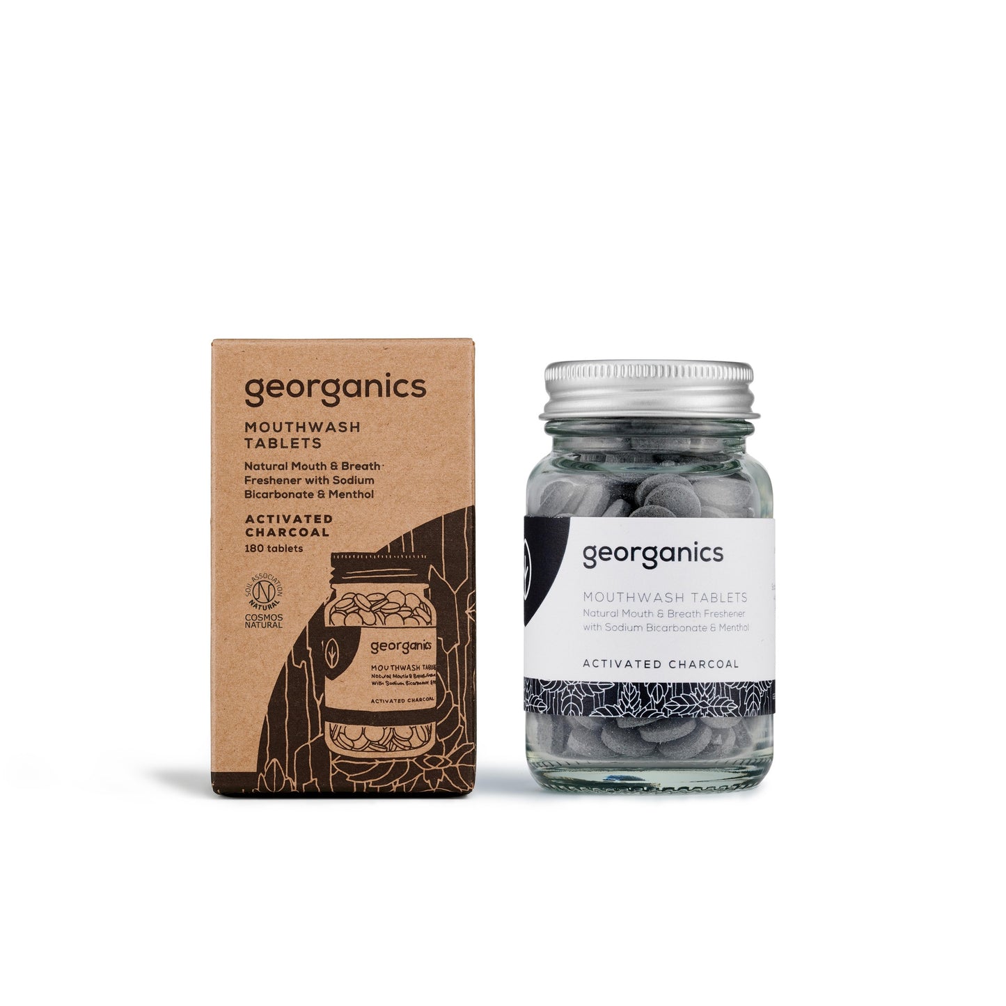 Enjuague Bucal en Tabletas sabor Carbon Activado y Menta Georganics 180 Tabletas