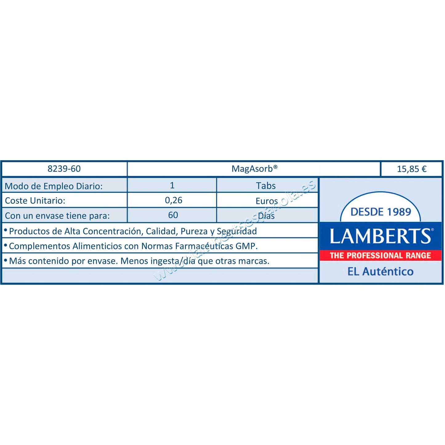 MagAsorb Magnesio biodisponible - Lamberts, 60 tabletas