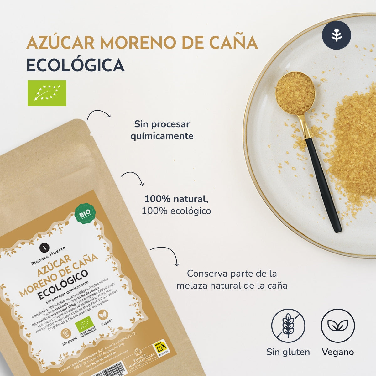 Azúcar moreno de caña ECO Planeta Huerto 1kg