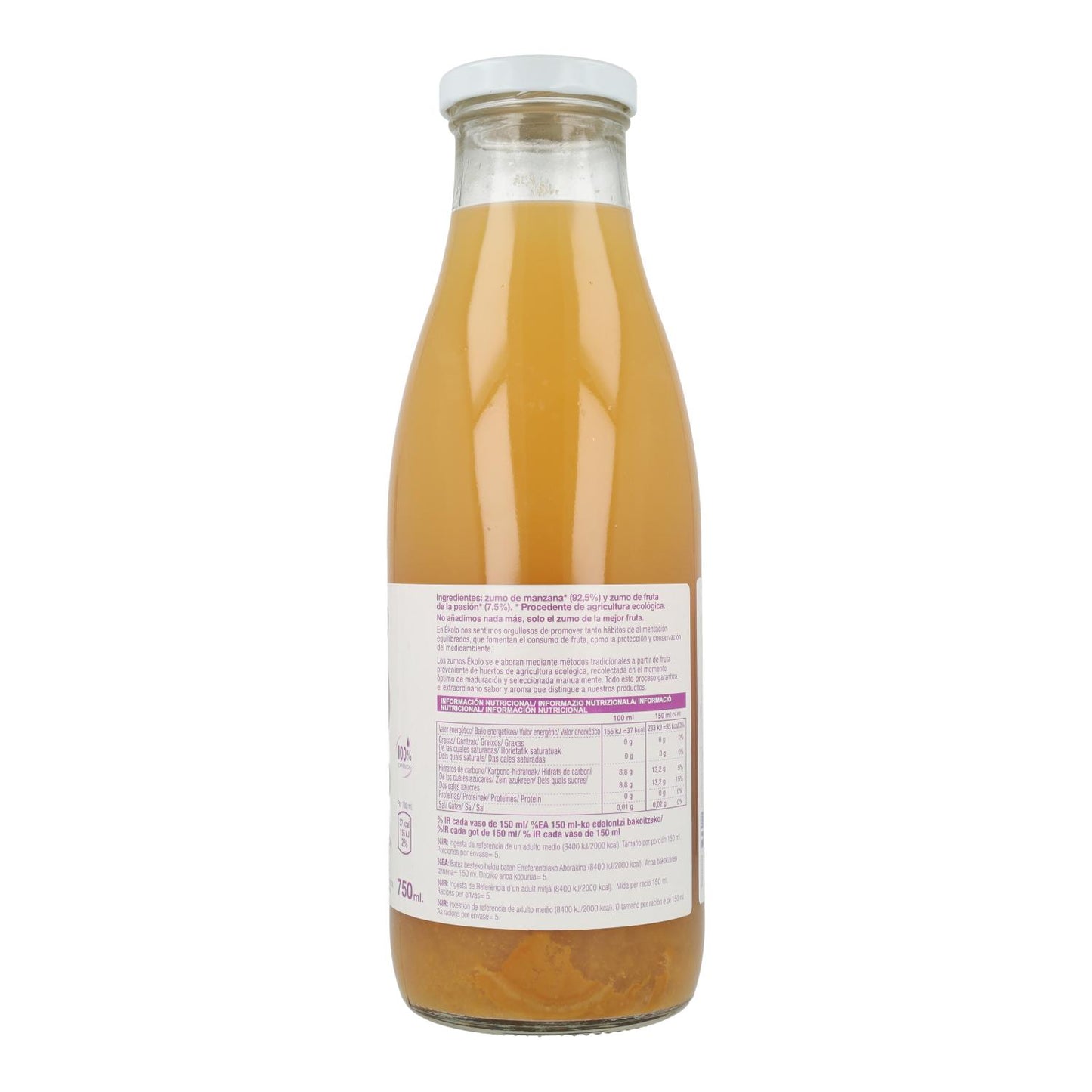 Zumo manzana y fruta de la pasión 100% exprimido Ékolo Bio 750ml