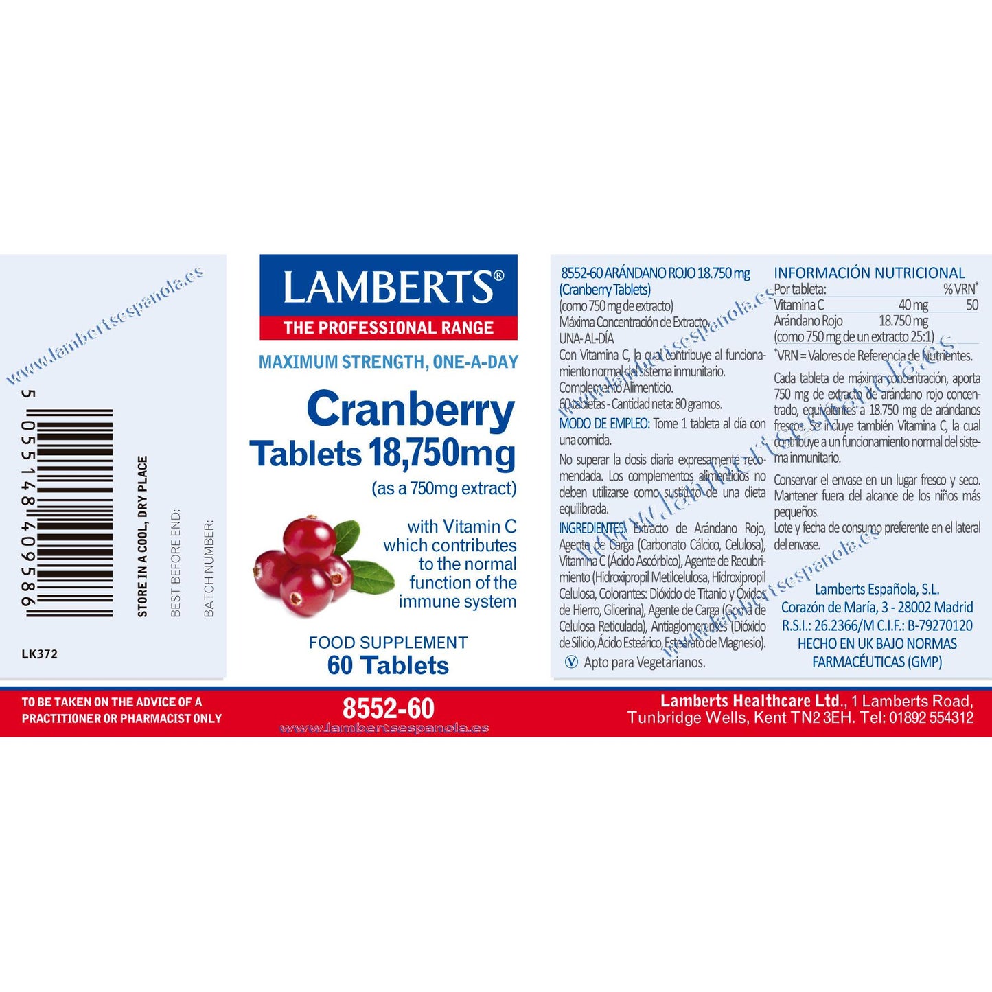 Pack 2x Arándano Rojo 18.750 mg, Lamberts, 60 cápsulas