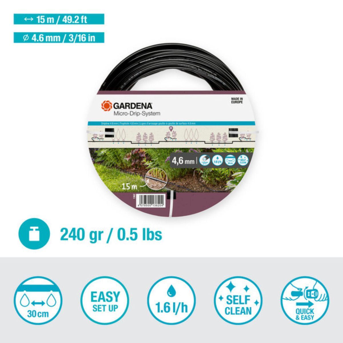 Tubo con goteros incluidos de 4,6 mm (3/16") 15 m Microdripsystem Gardena