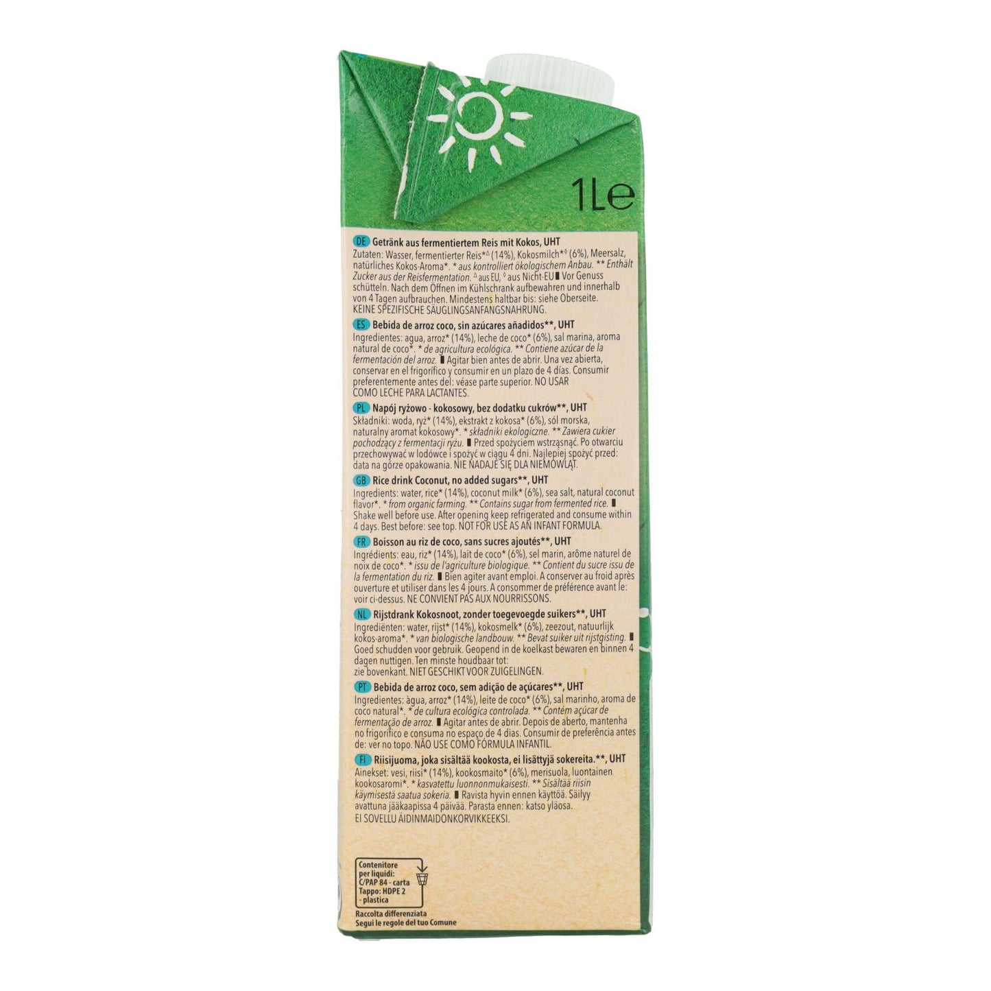 Pack 8 x Bebida Arroz Coco Bio Natumi 1 L