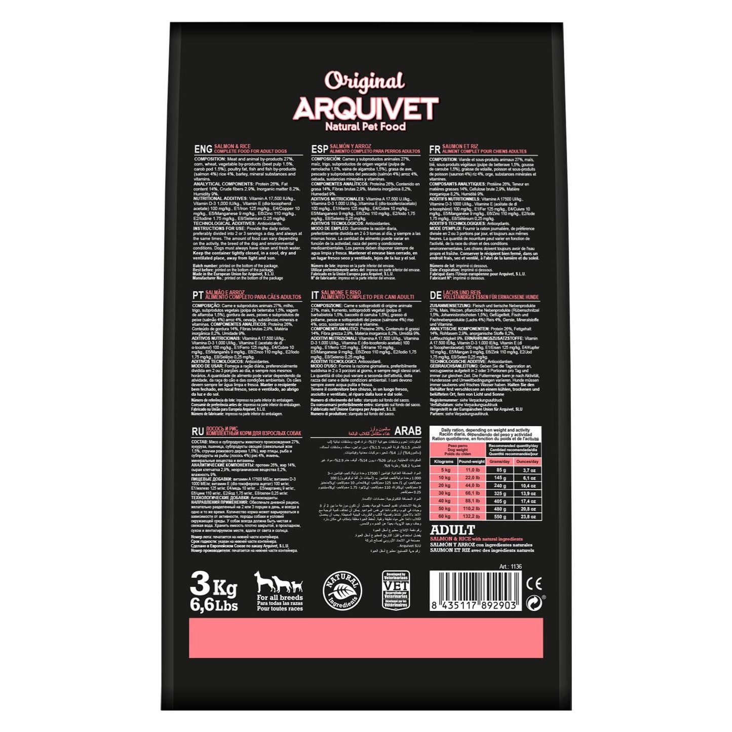Pienso para perros Original Salmón y arroz Arquivet 12 Kg