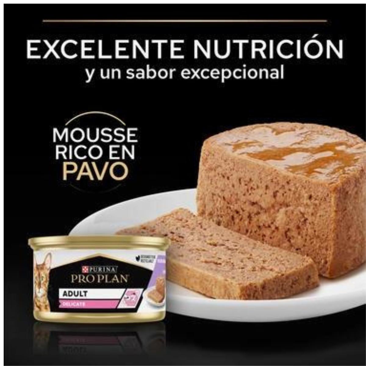 Pro Plan gato lata adulto Delicate Mousse rico en pavo Purina 85g