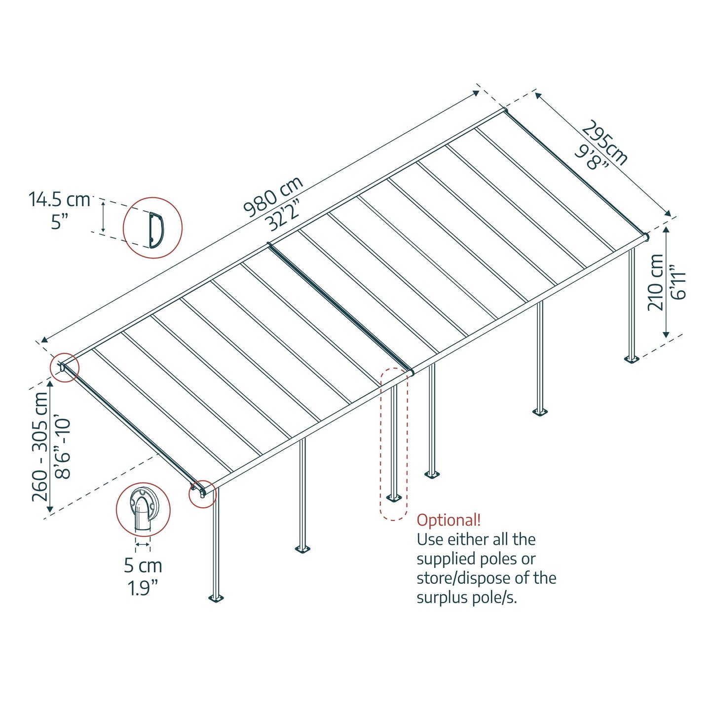 Pérgola adosada Capri 299x980 cm gris Canopia by Palram