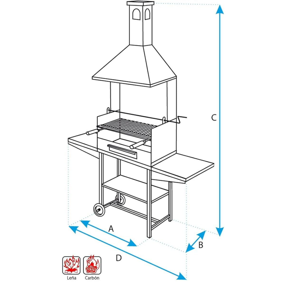 Barbacoa Chimemena con parrilla inox elevable y bandejas metálicas Imex el Zorro