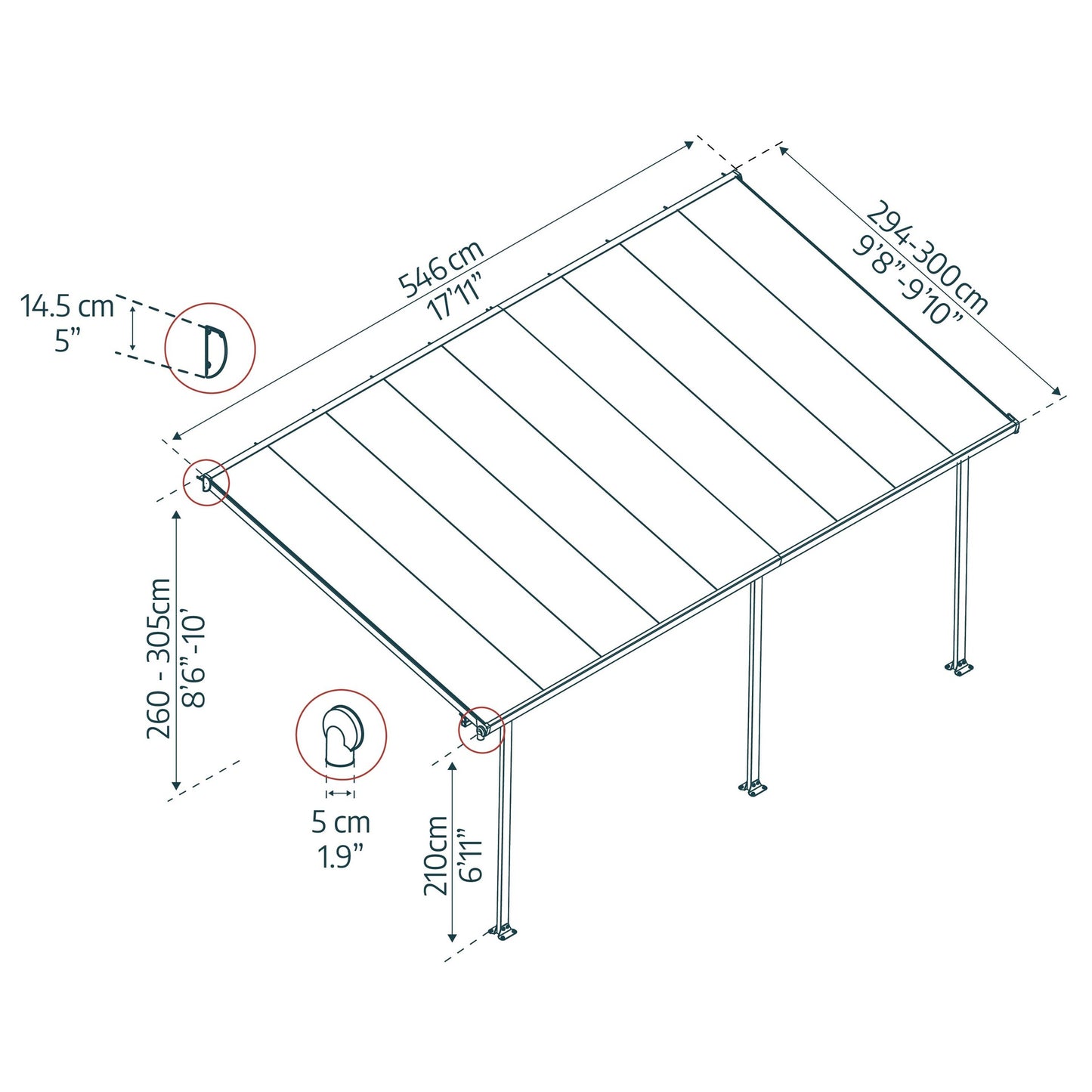 Pérgola adosada Feria 300x54 cm gris