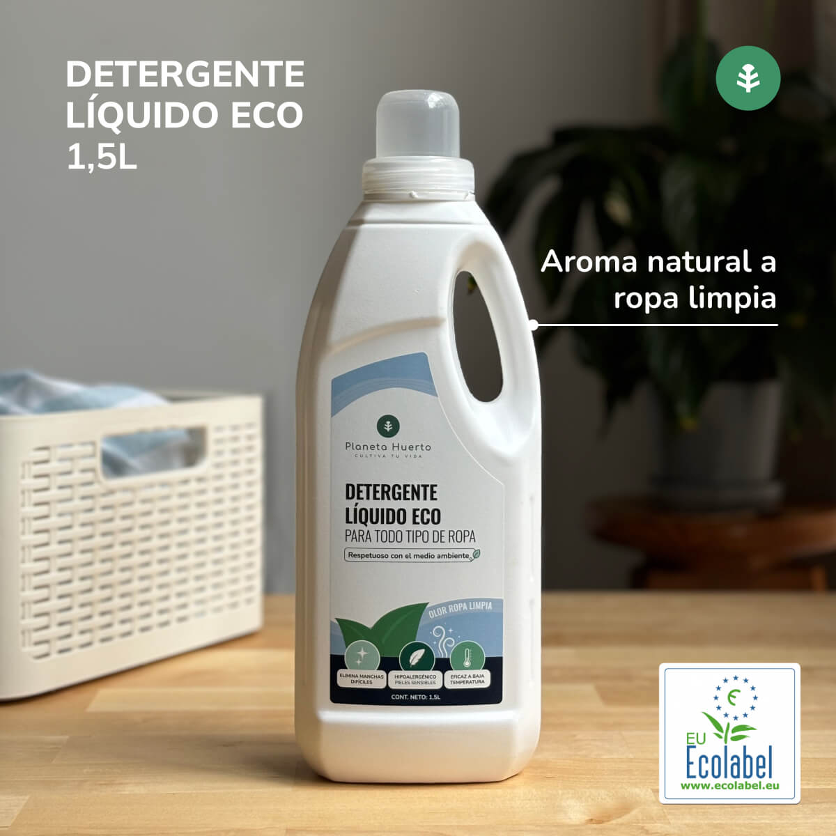 Detergente Líquido Ropa ECO Aroma natural a ropa limpia Planeta Huerto 1,5 Litros