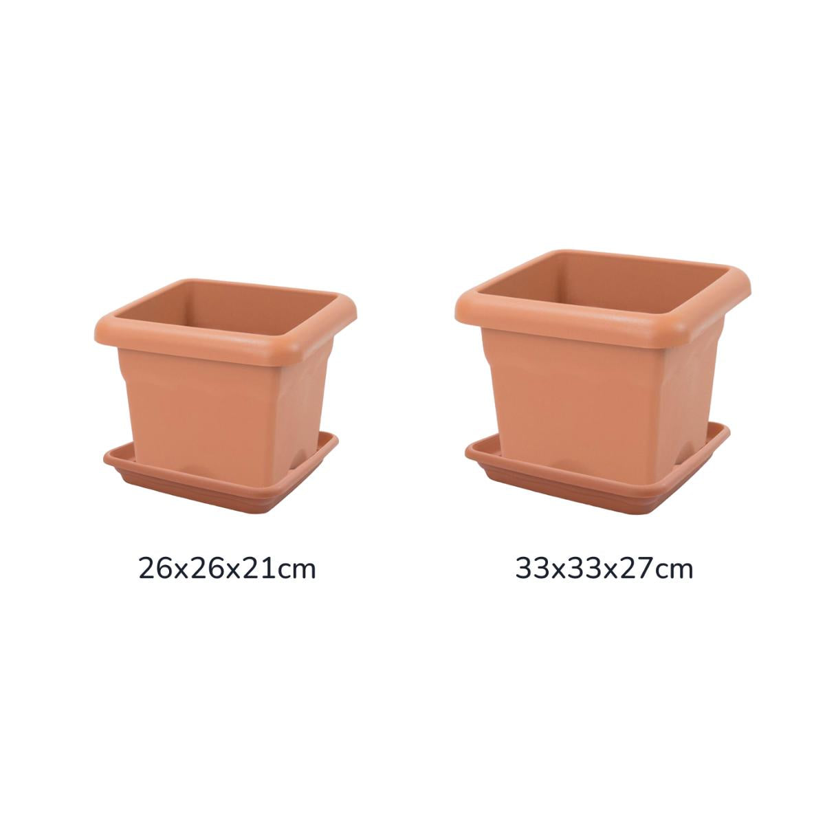 Pack maceta cuadrada con plato color terracota Terra 26 x 26 x 21 cm