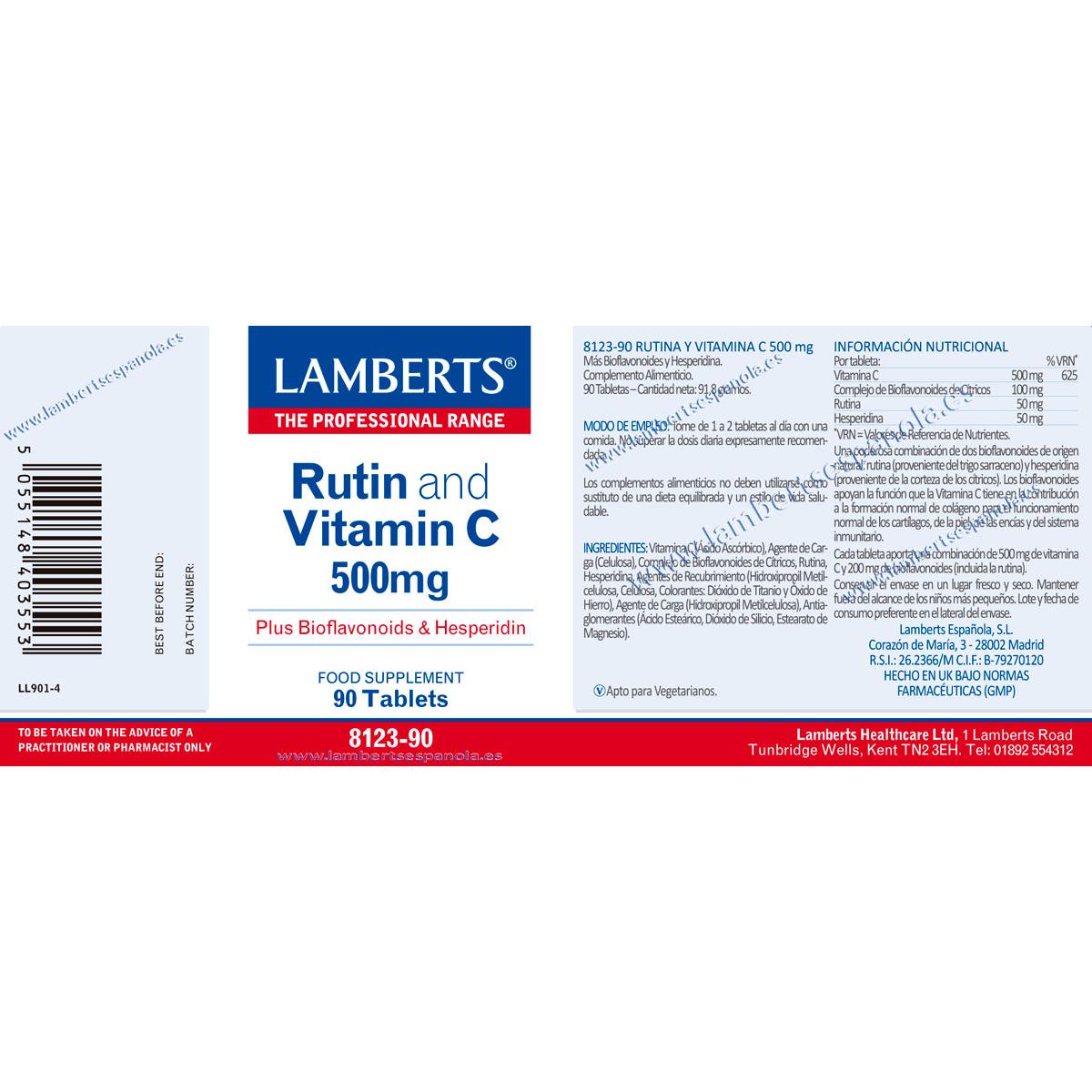 Rutina y Vitamina C 90 tabletas, Lamberts