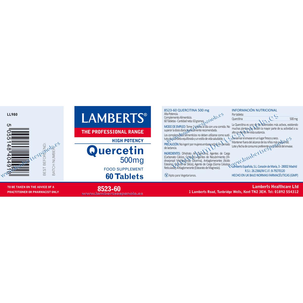 Quercitina 60 tabletas de 500, Lamberts