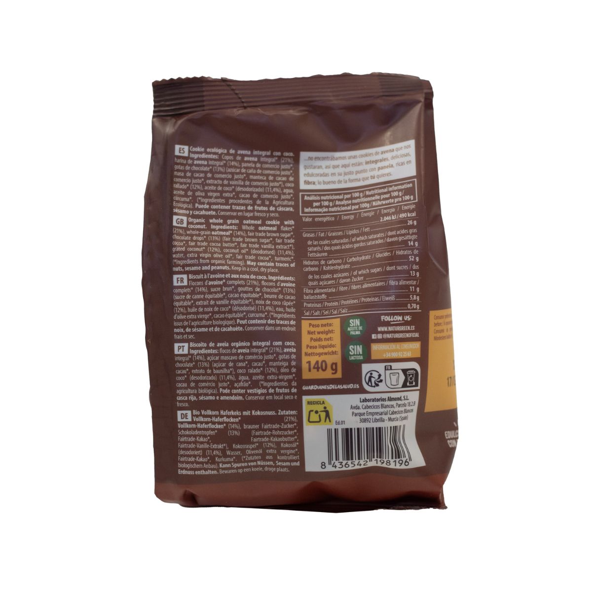 Cookie de Avena Integral con Coco Bio NaturGreen 140 g