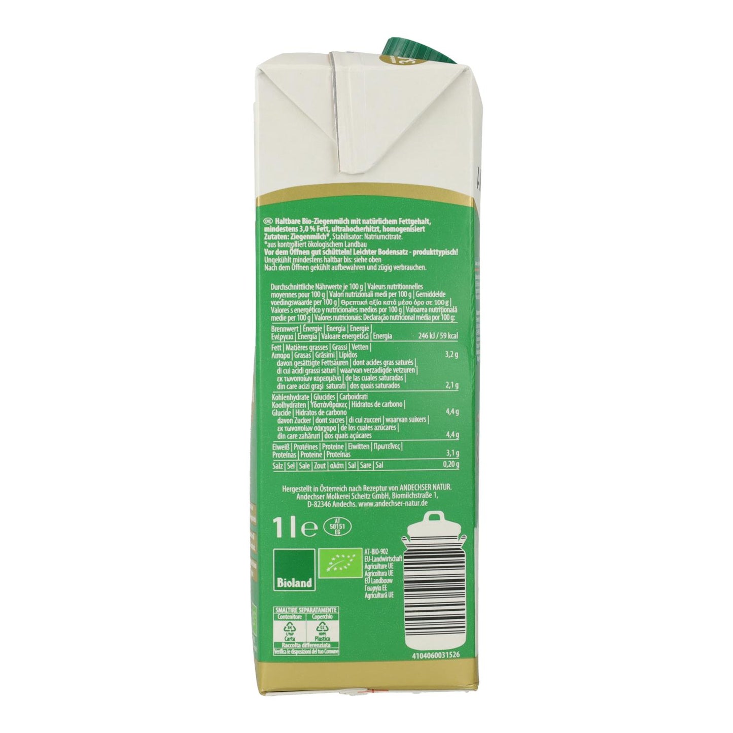 Leche de cabra min 3% materia grasa Bio, 1L