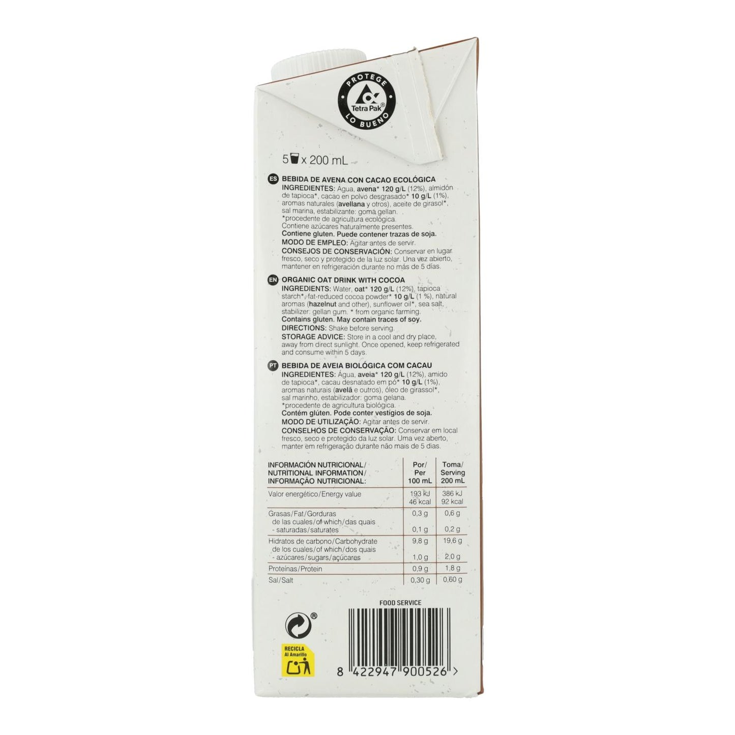 Pack 6 x Bebida de Avena con Cacao BIO Soria Natural 1 L