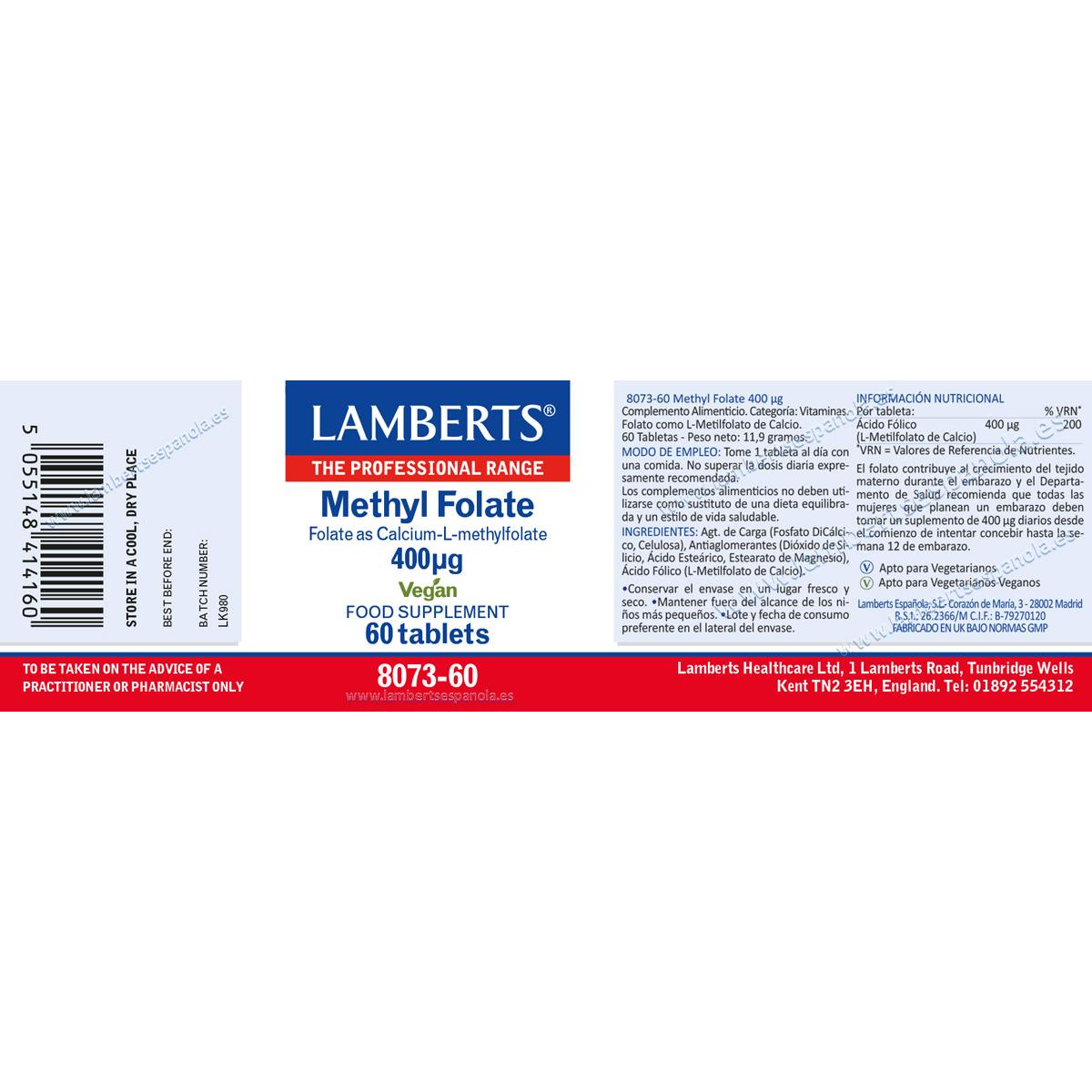 Methyl Folate 400 µg Lamberts 60 Tabletas