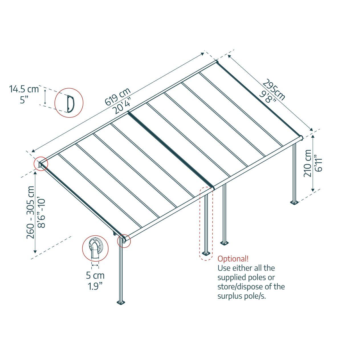 Pérgola adosada Capri 299x619 cm gris Canopia by Palram