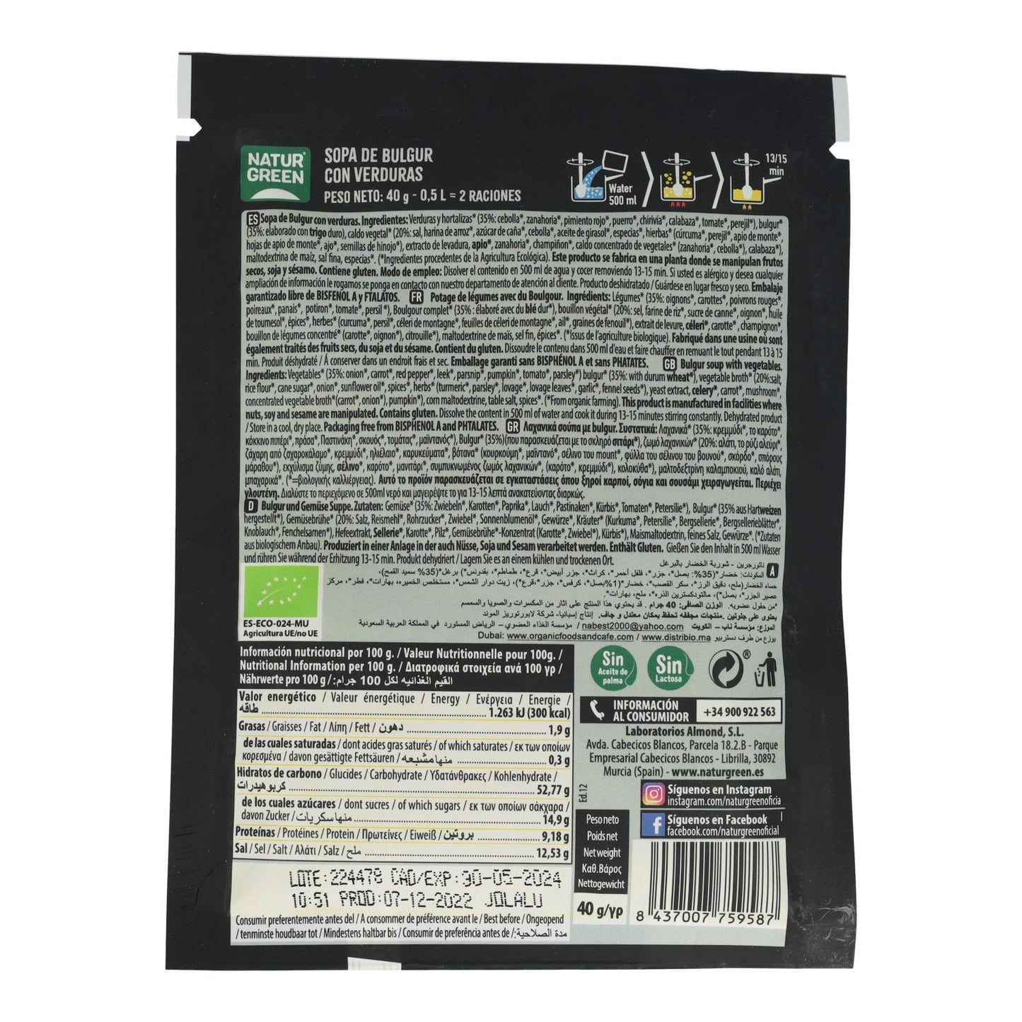 Sopa Bulgur y Verduras Naturgreen 40g