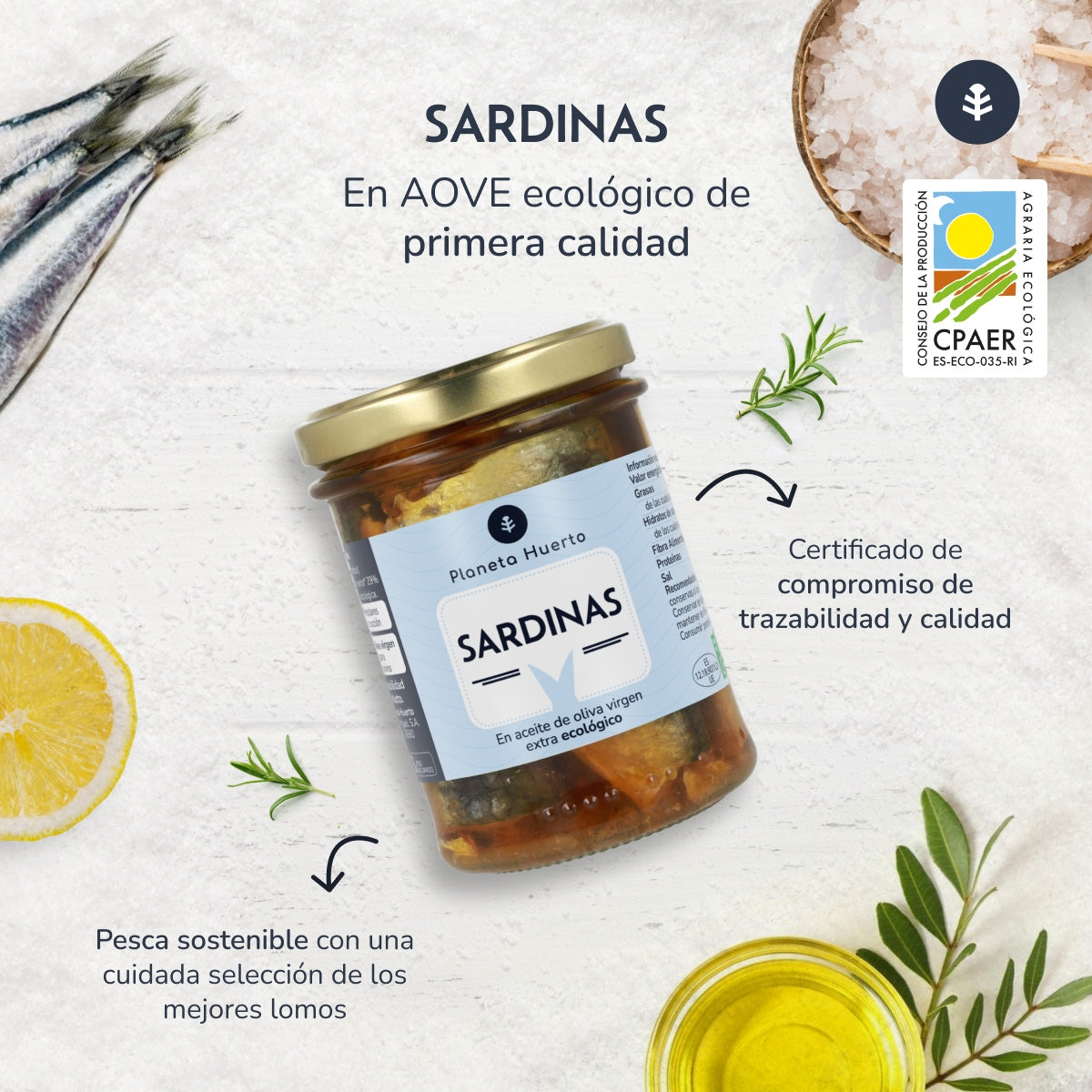Pack 6x Sardinas en aceite de oliva ECO Planeta Huerto 190 gr