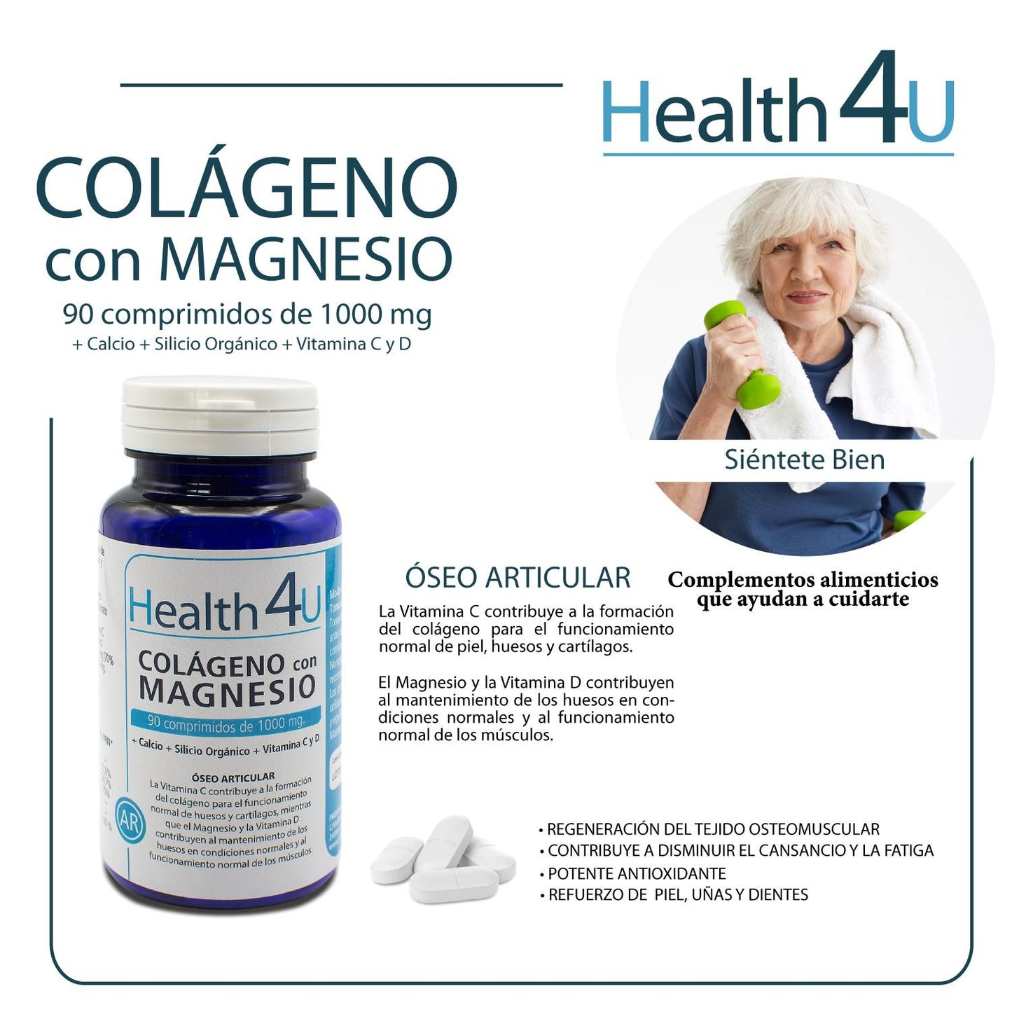 H4U Colágeno con Magnesio 90 comprimidos de 1.000 mg