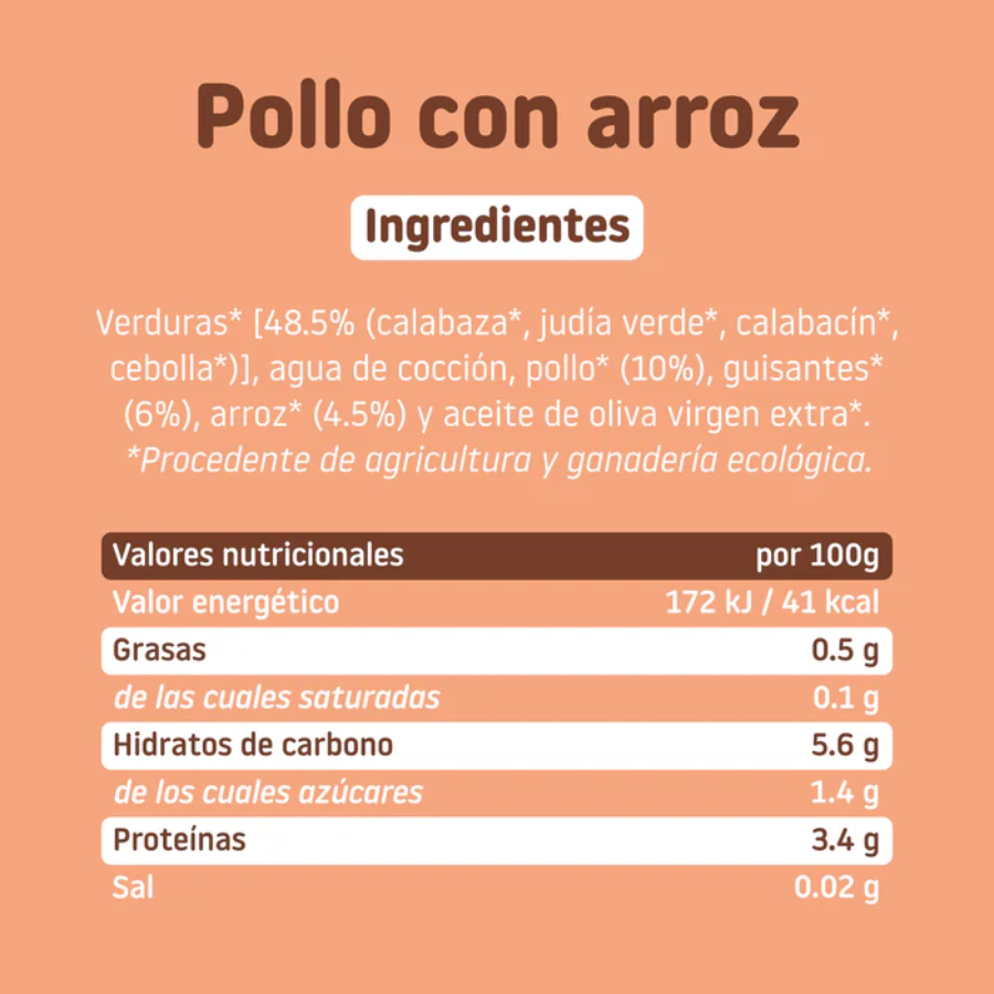 Tarrito Dorado BIO pollo con arroz +6 meses Smileat, 230g