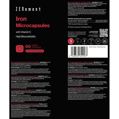 Microcápsulas de Hierro, con Vitamina C Zenement 90 Cápsulas