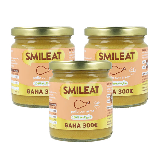 Pack 3x Tarrito Dorado BIO Pollo con Arroz +6 meses Smileat 230g