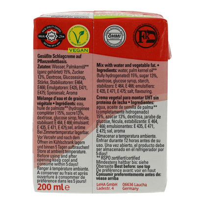Nata Vegetal Dulce para montar y cocinar Schlagfix 200 ml