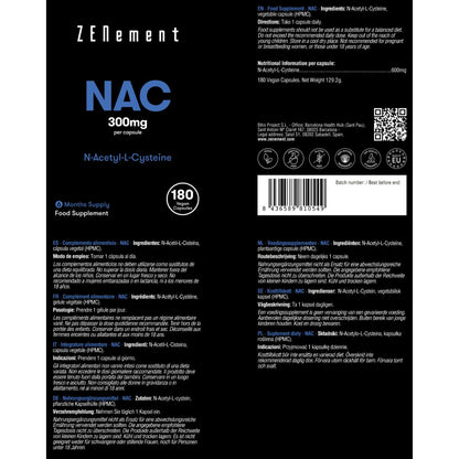 NAC N-Acetil-Cisteína, 600 mg Zenement, 180 comprimidos veganos
