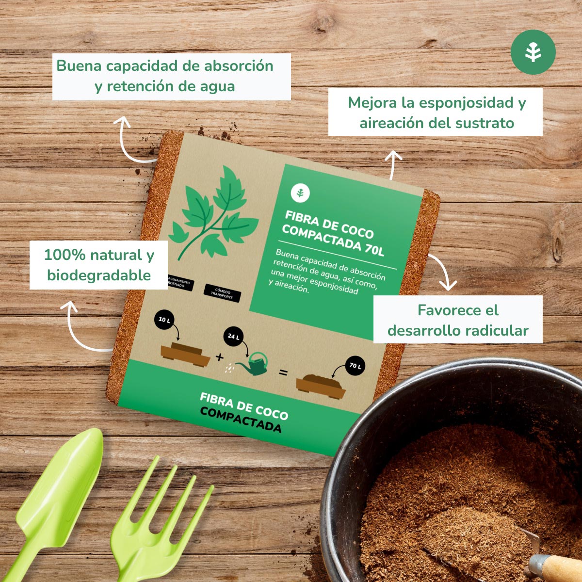 Sustrato Fibra de Coco Planeta Huerto 9 Litros