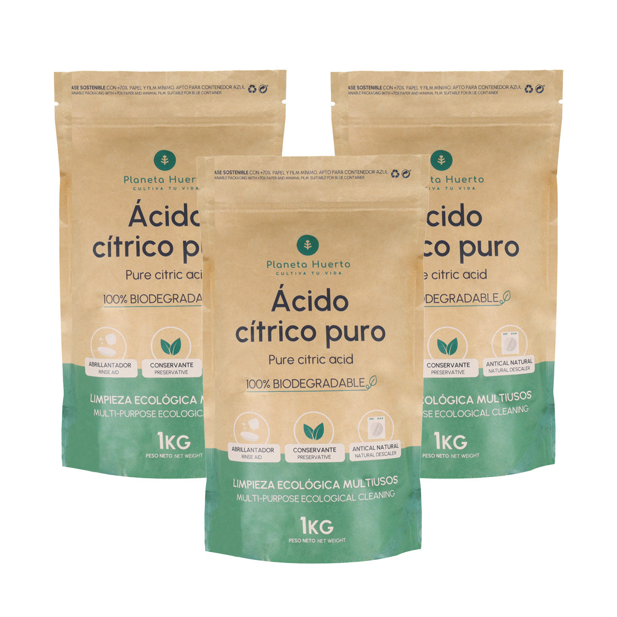 Pack 3xÁcido cítrico Planeta Huerto 1 Kg