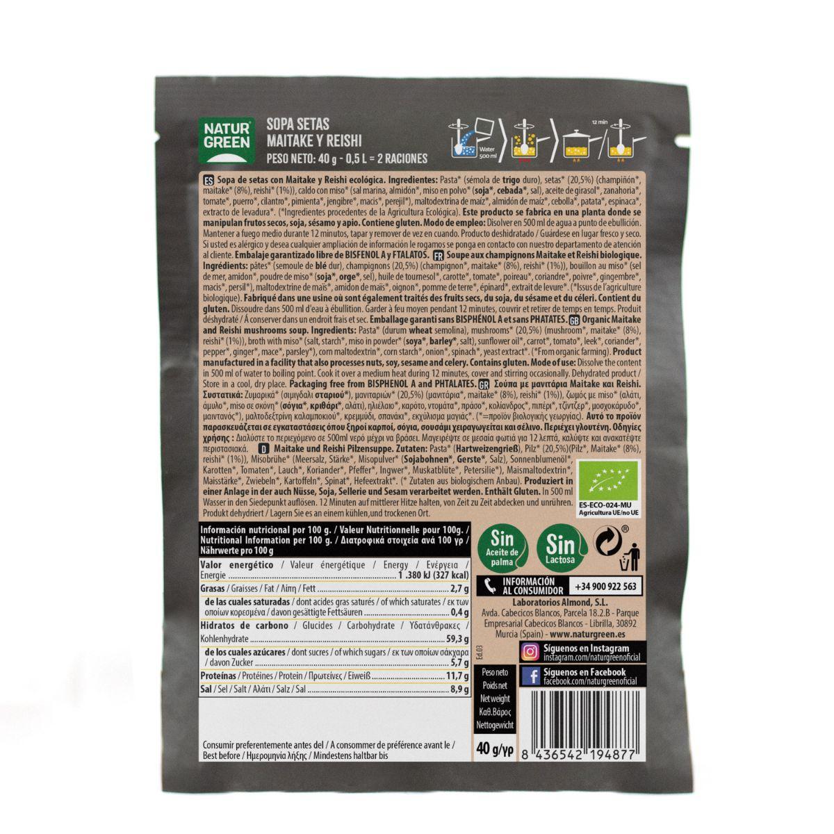 Sopa de Setas Maitake y Reishi Bio Naturgreen 40 g