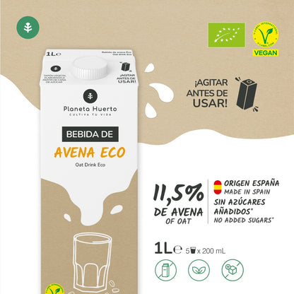Pack 12x Bebida de Avena ECO Planeta Huerto 1L