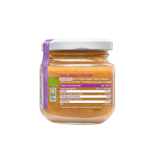 Tarrito de Pera, Ciruela y Plátano BIO +6 Meses Smileat, 130g