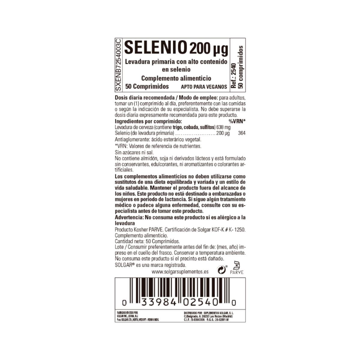 Selenio en Levadura, 50 comprimidos (200g)